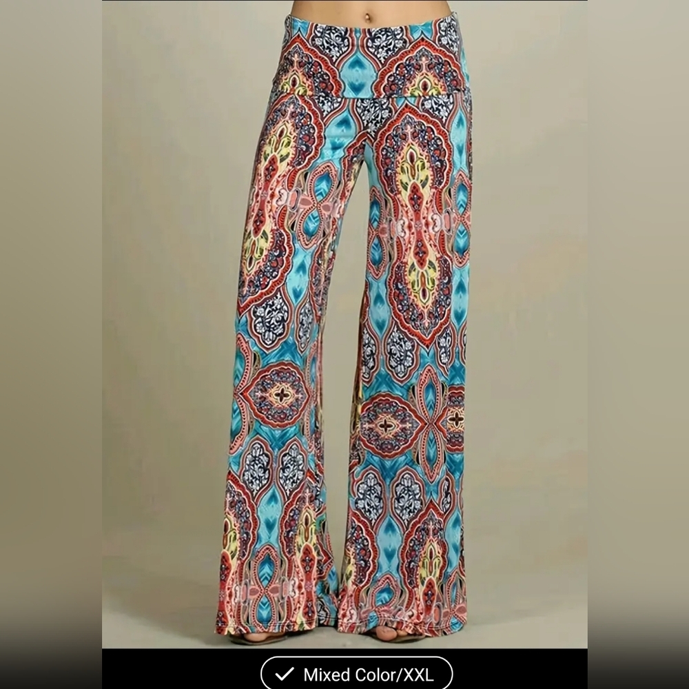 Ladies Multicolor Paisley Wide-Leg Pants Sz XXL